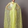 Womens Mala u0026 Kinnary | Lime Feather Cape Sari Set