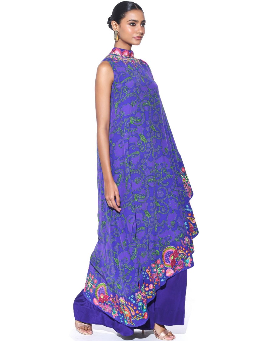 Womens Siddhartha Bansal | Royal Purple Embroidered One Shoulder Dress And Jumpsuit