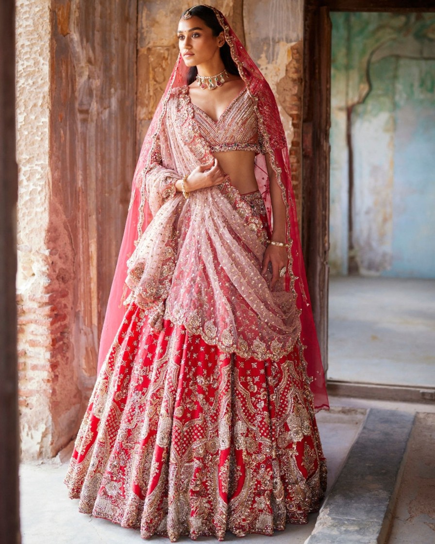 Bridal Dolly J | Eris Red Raw Silk Bridal Lehenga