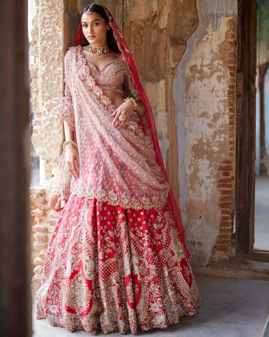 Bridal Dolly J | Eris Red Raw Silk Bridal Lehenga