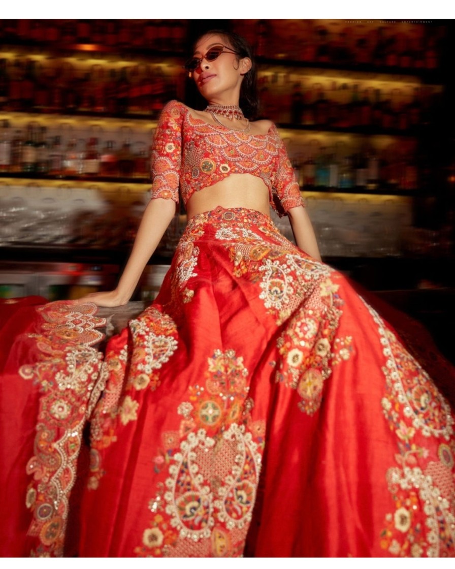 Bridal Petticoat Lane | Trellis Red Lehenga Set