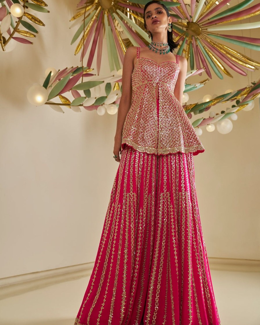 Bridal Seema Gujral | Fuchsia Gota Patti Sharara Set