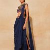 Womens Diya Rajvvir | Dark Blue Pleated Pant Sari Set