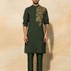 Mens Diya Rajvvir Mens | Olive Green Embroidered Kurta Set