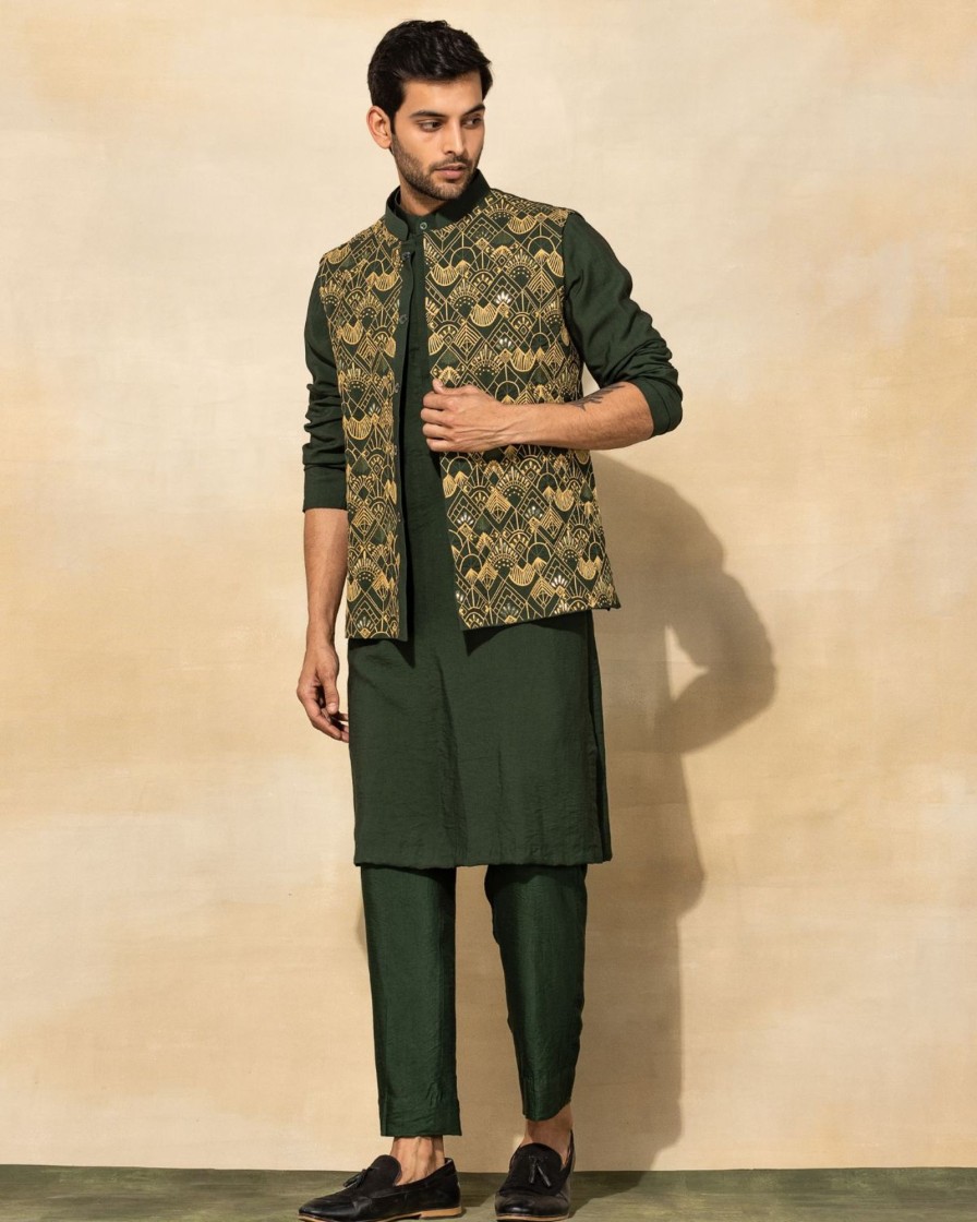 Mens Diya Rajvvir Mens | Olive Green Embroidered Kurta Set