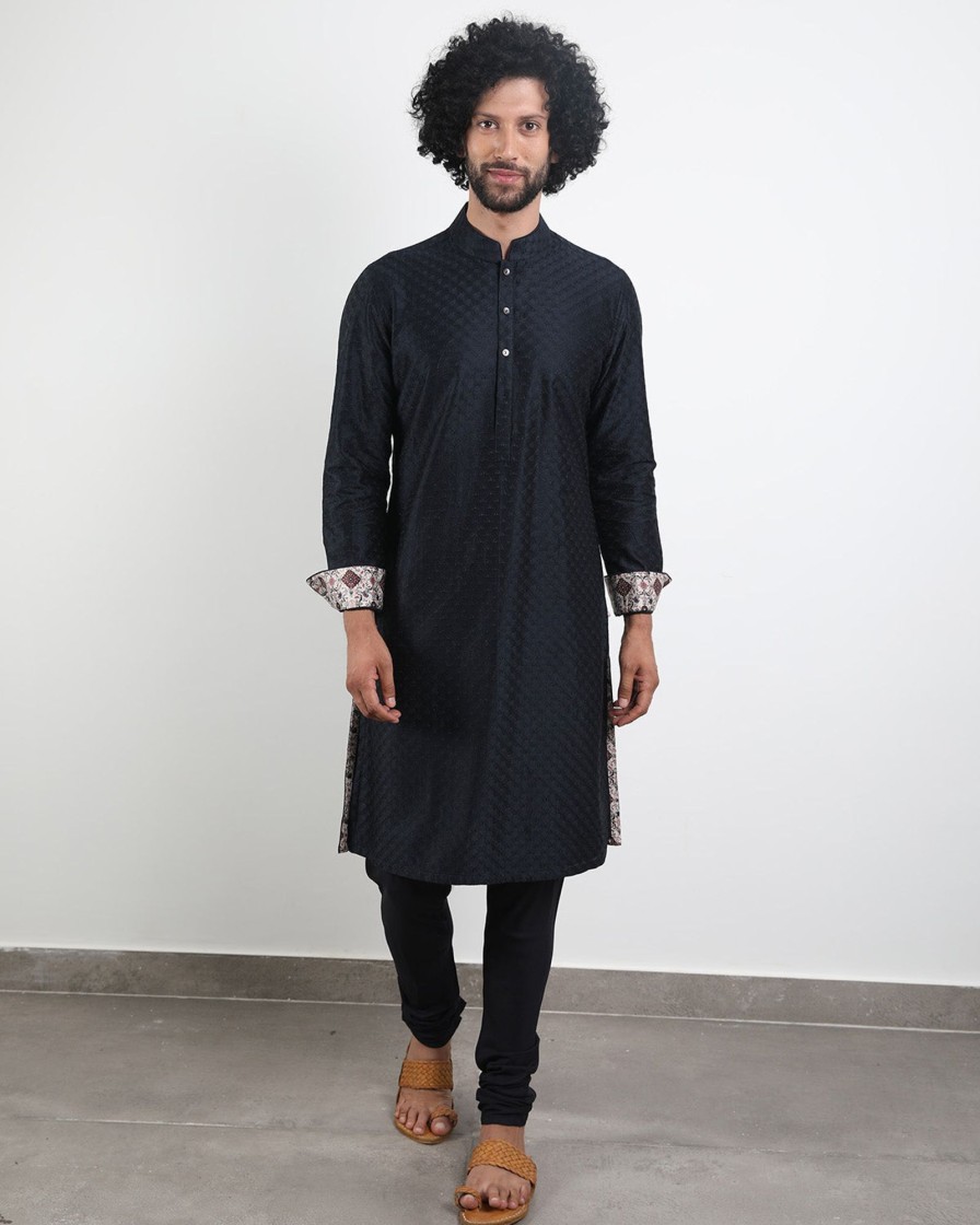 Mens Arjan Dugal | Navy Shibui Kurta Set