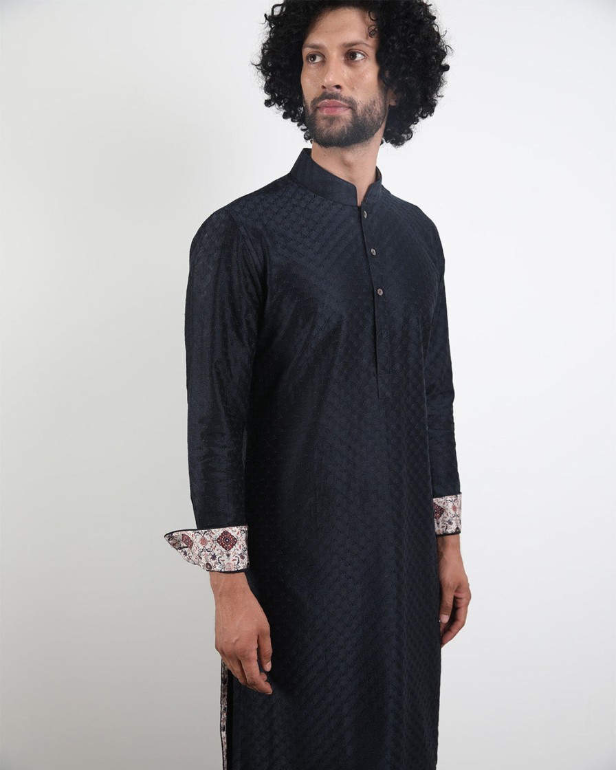 Mens Arjan Dugal | Navy Shibui Kurta Set