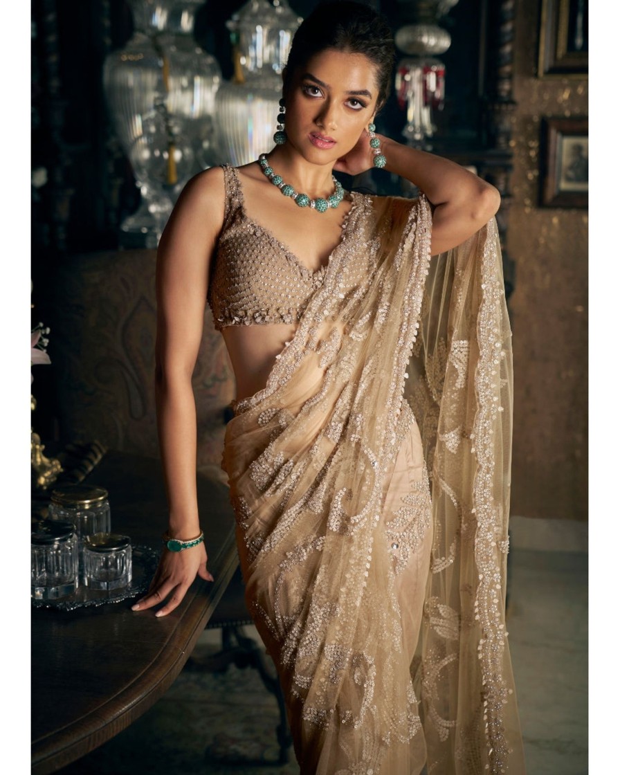 Womens Seema Gujral | Slate Sequin Sari Set