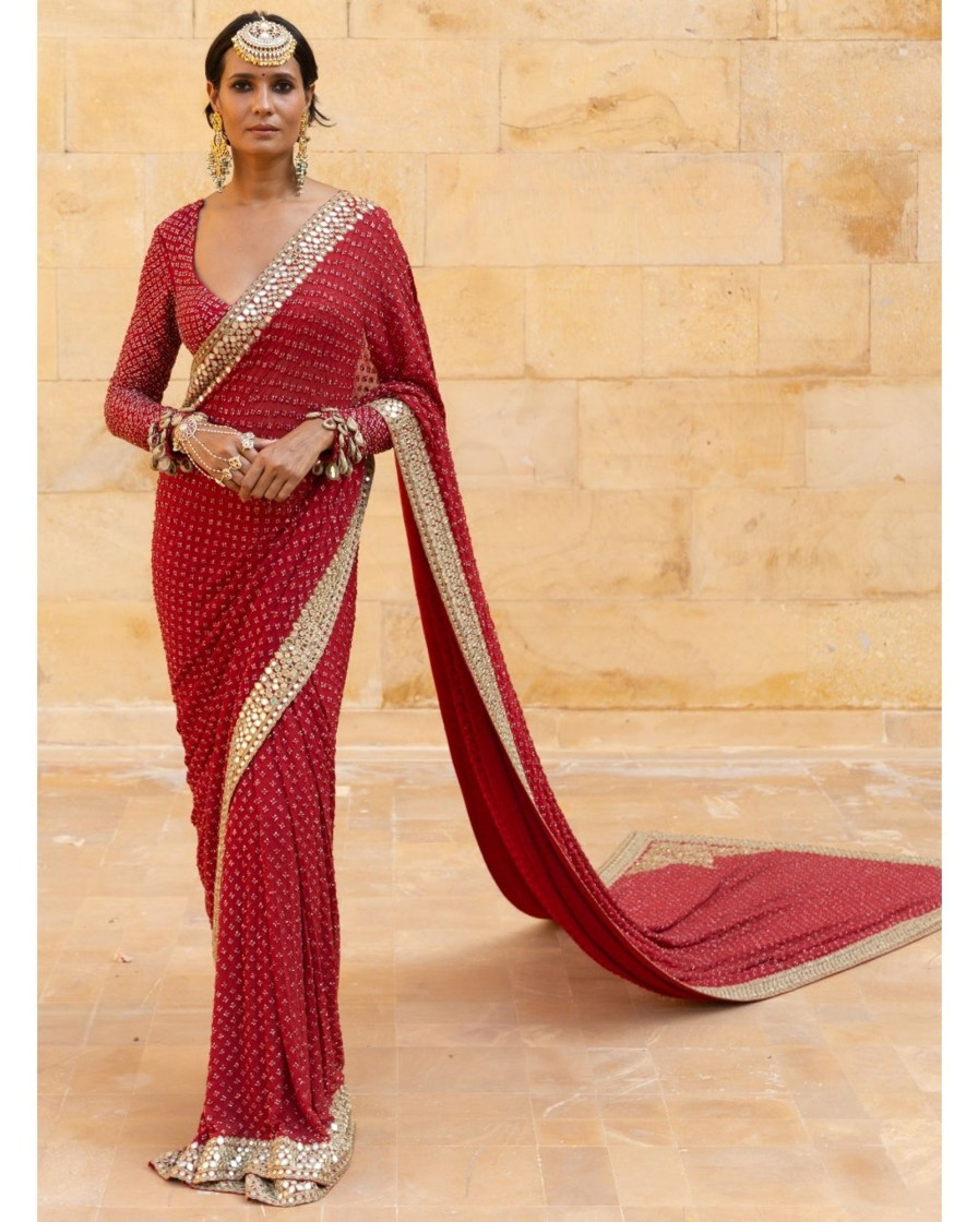 Womens Arpita Mehta | Classic Red Sequin Sari