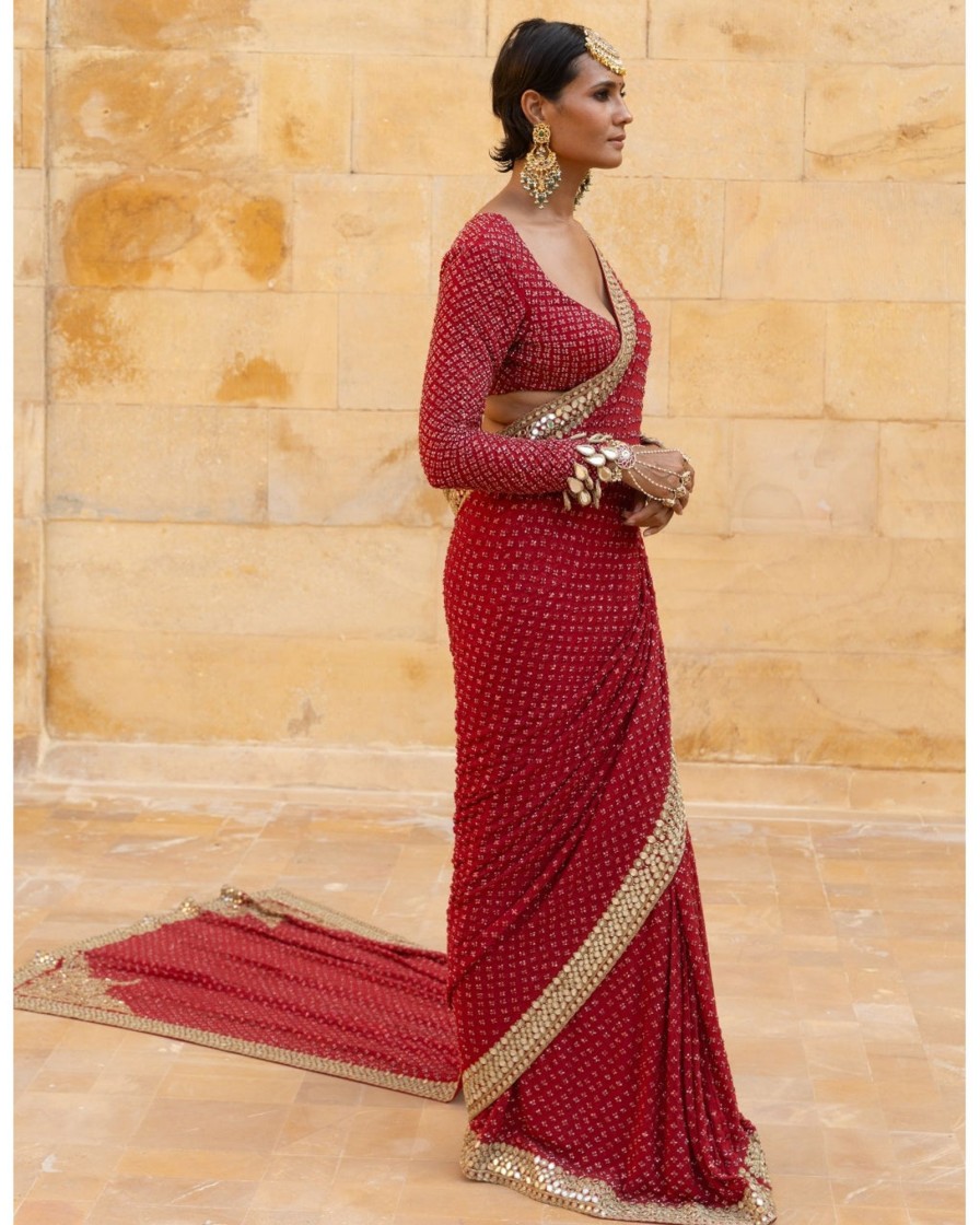 Womens Arpita Mehta | Classic Red Sequin Sari