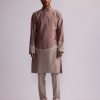 Mens Country Made | Rust Half And Half Kurta With Matching Pants Set