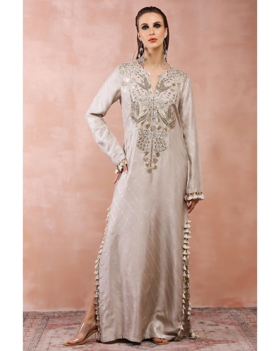 Womens Payal Singhal | Gray Bagh Embroidered Kaftan