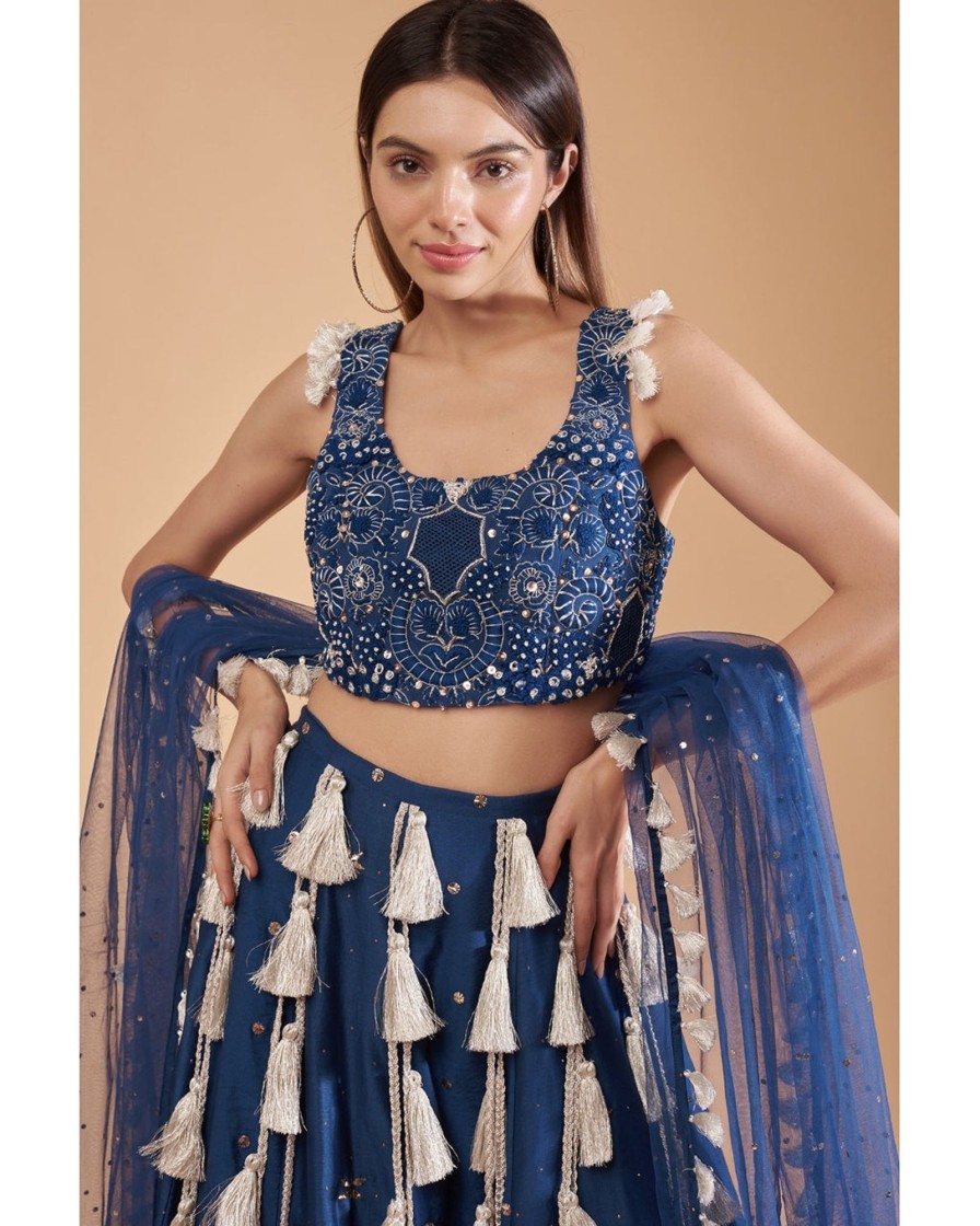 Womens Payal Singhal | Teal Blue Embroidered Choli With Lehenga Set