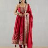 Womens Punit Balana | Red Embellished Anarkali With Dupatta