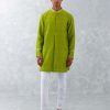 Mens Devnaagri Mens | Green Ikat Print Chanderi Kurta Set