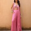 Womens Chamee and Palak | Pale Pink Bandhini Jacket Set