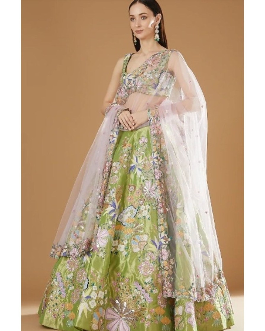 Womens Aisha Rao | Green Naznin Lehenga Set