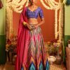 Womens Siddhartha Bansal | Signature Blue Chevron Embroidered Lehenga Set