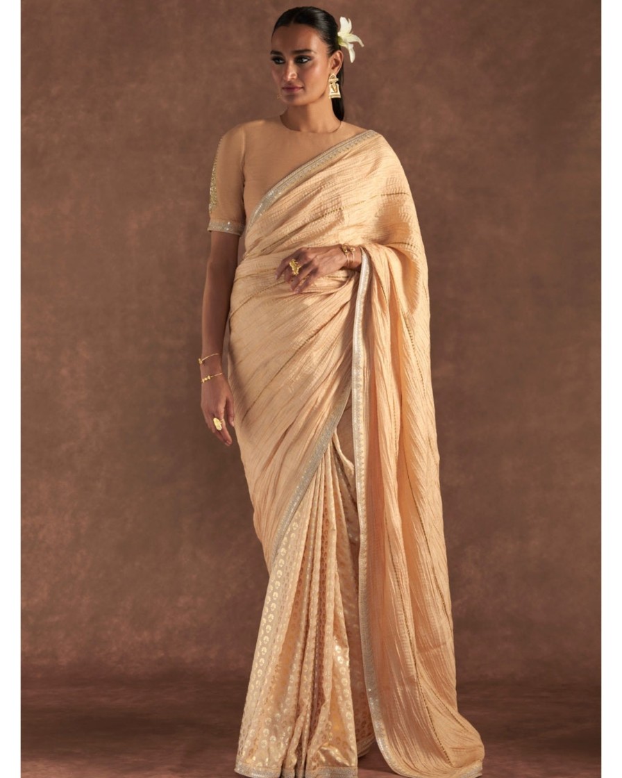 Womens House of Masaba | Beige Crushed Honeycomb Sari