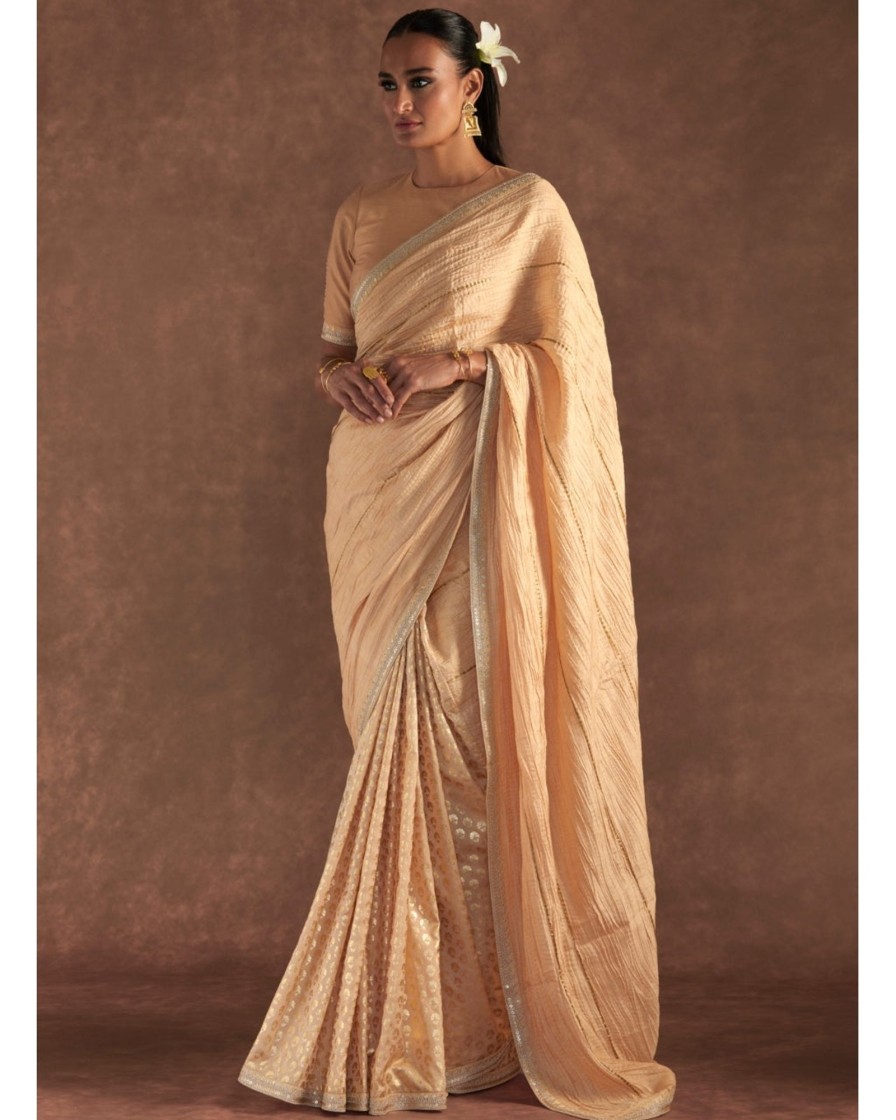 Womens House of Masaba | Beige Crushed Honeycomb Sari