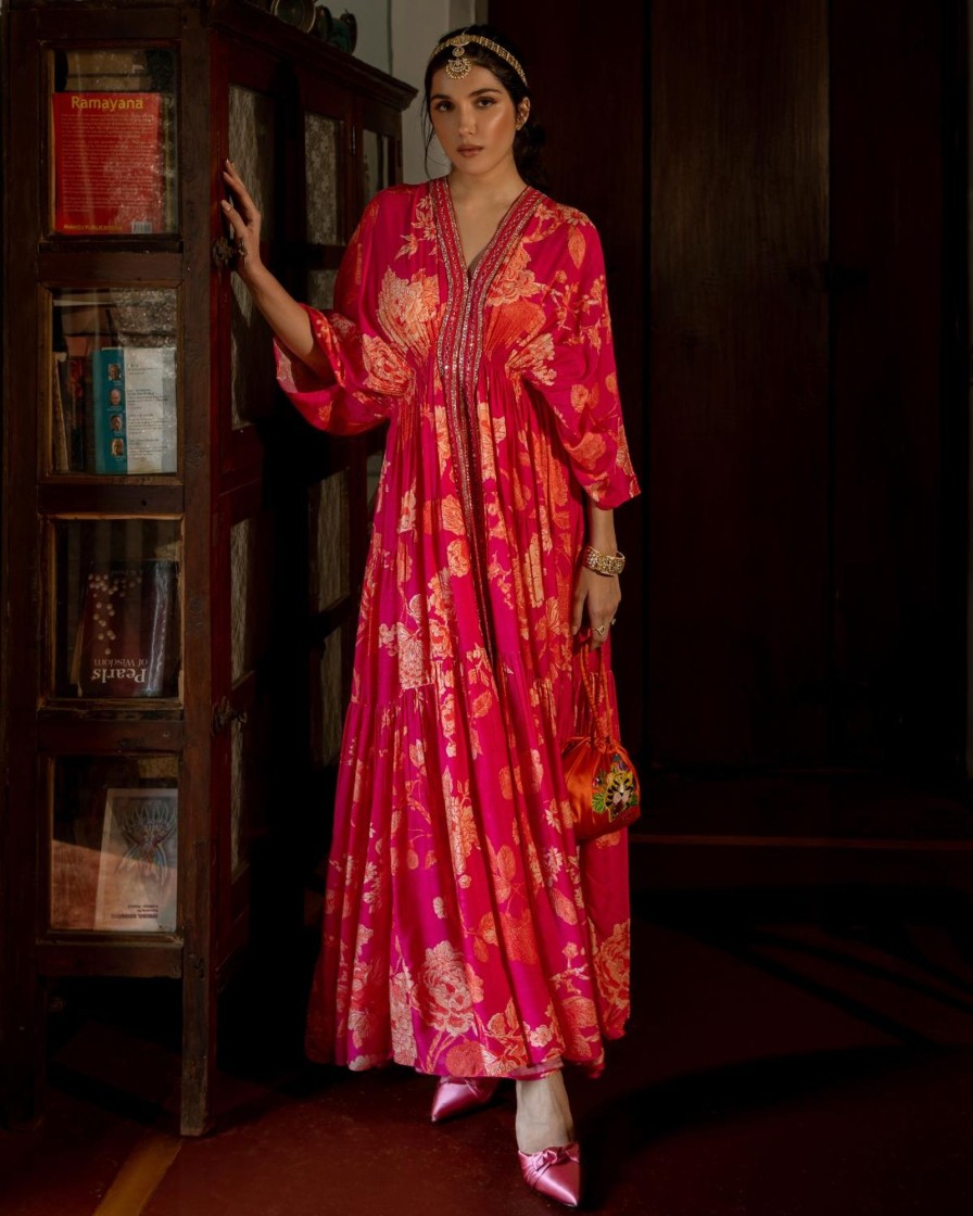 Womens Paulmi u0026 Harsh | Flourishing Floral Jaal Kaftan Set