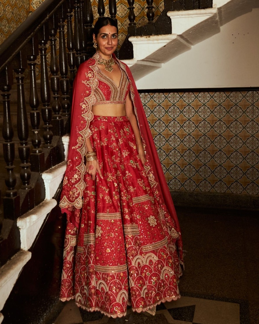 Bridal Petticoat Lane | Red Embellished Lehenga Set