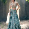 Womens Paulmi u0026 Harsh | Ice Blue Self Woven Jacquard Lehenga Set