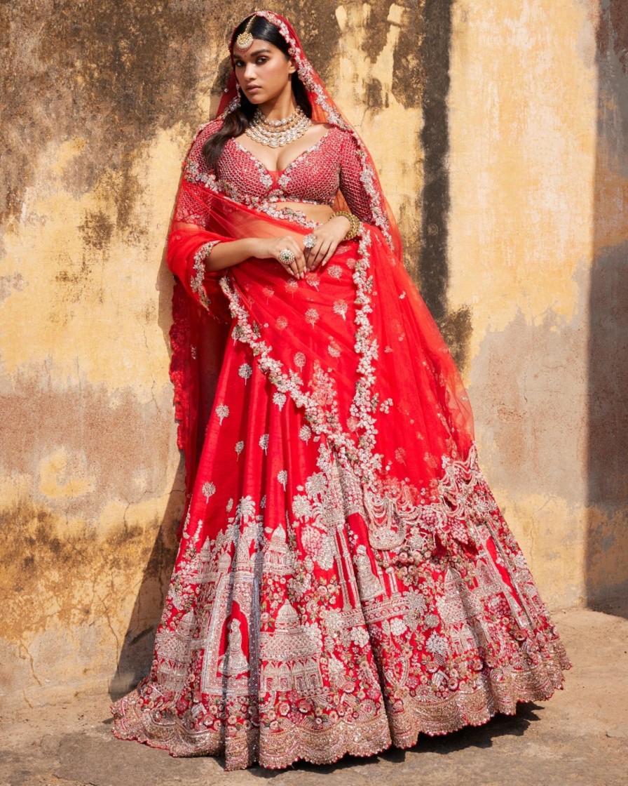 Bridal Dolly J | Idalia Red Raw Silk Bridal Lehenga