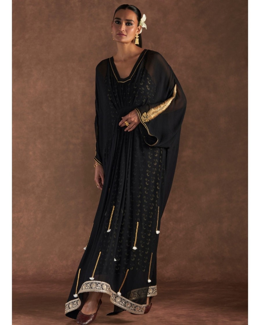 Womens House of Masaba | Black Gota Embroidered Kaftan With Slip