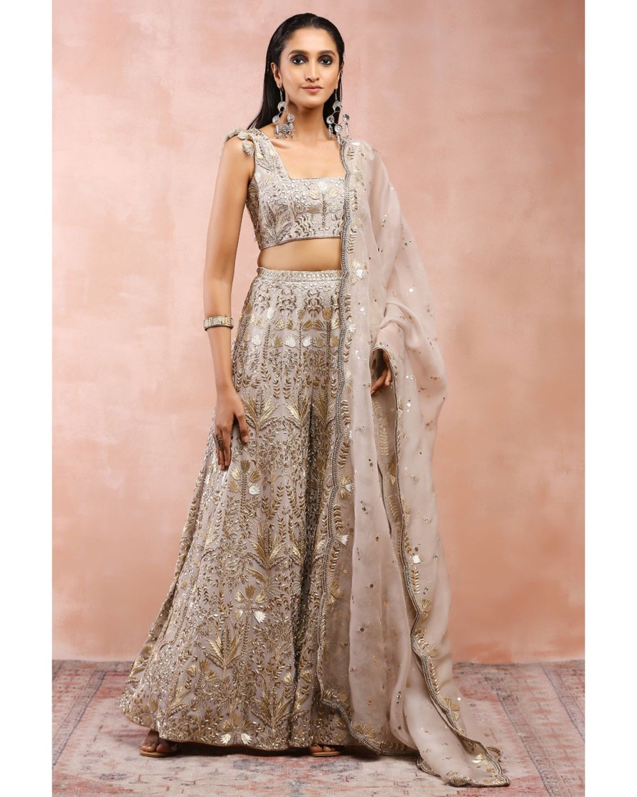 Bridal Payal Singhal | Gray Bagh Embroidered Blouse With Sharara Set