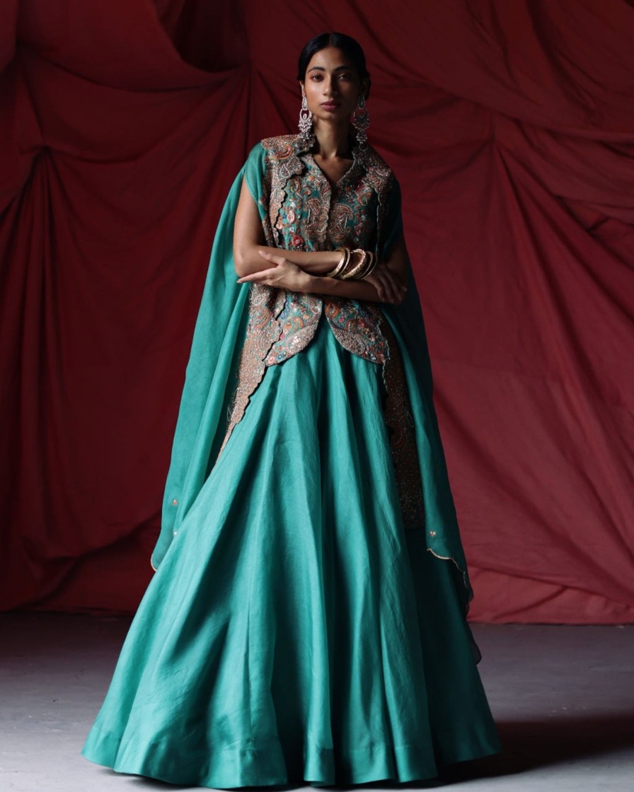 Womens Petticoat Lane | Teal Embroidered Cape U0026 Skirt Set