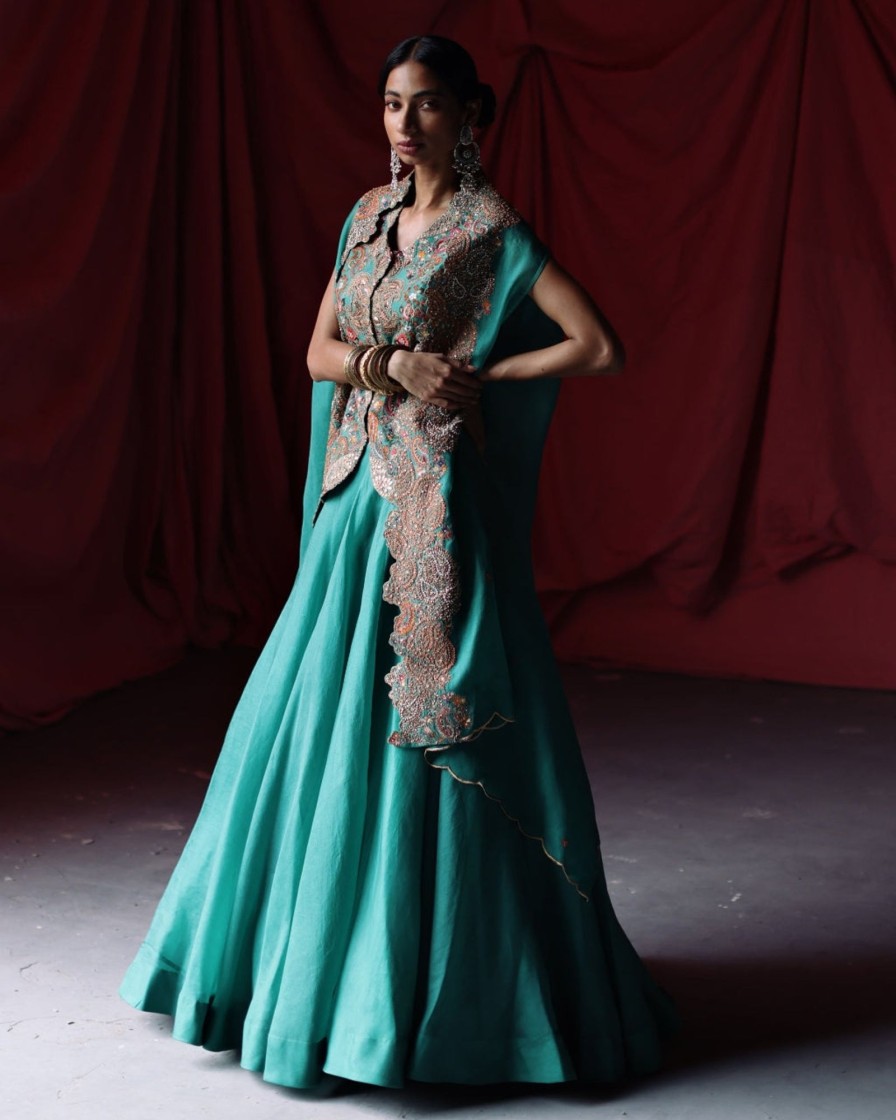 Womens Petticoat Lane | Teal Embroidered Cape U0026 Skirt Set