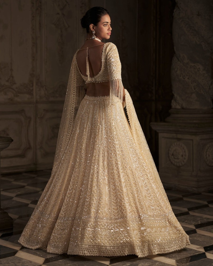 Bridal Seema Gujral | Cream Pearl Lehenga Set