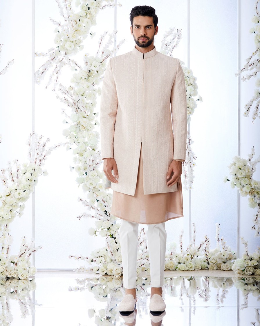 Mens Seema Gujral Mens | Short Salmon Sherwani Set