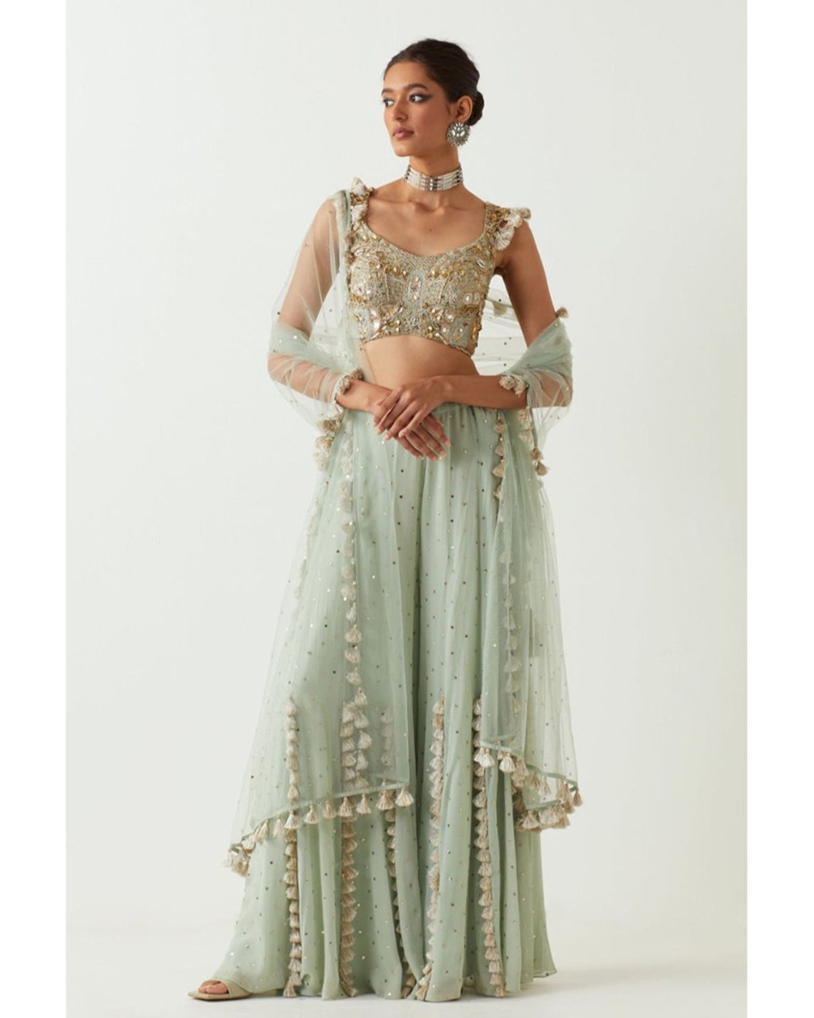 Bridal Payal Singhal | Mint Embroidered Choli With Sharara And Dupatta