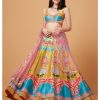 Womens Siddhartha Bansal | Lime Mustard And Paradise Blue Embroidered Lehenga Set