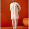 Mens Devnaagri Mens | Ivory Front Open Self Embroidered Chanderi Kurta Set