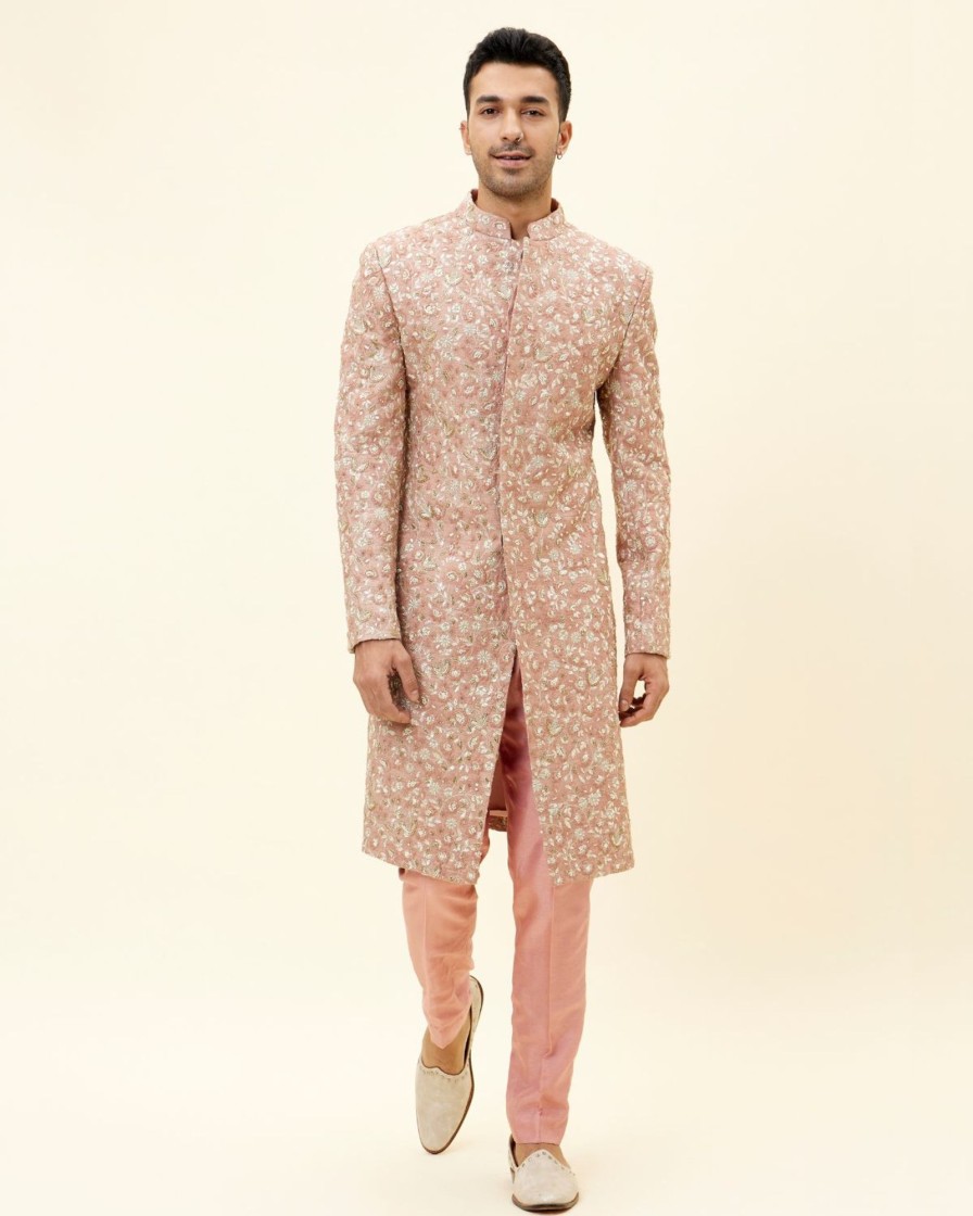 Mens SVA Menswear | Old Rose Self Embroidered Sherwani With Pants