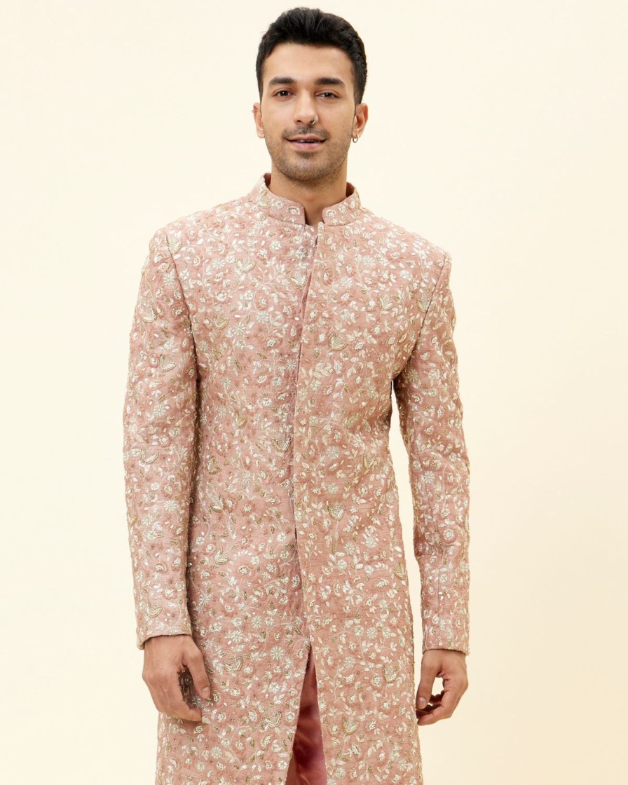 Mens SVA Menswear | Old Rose Self Embroidered Sherwani With Pants