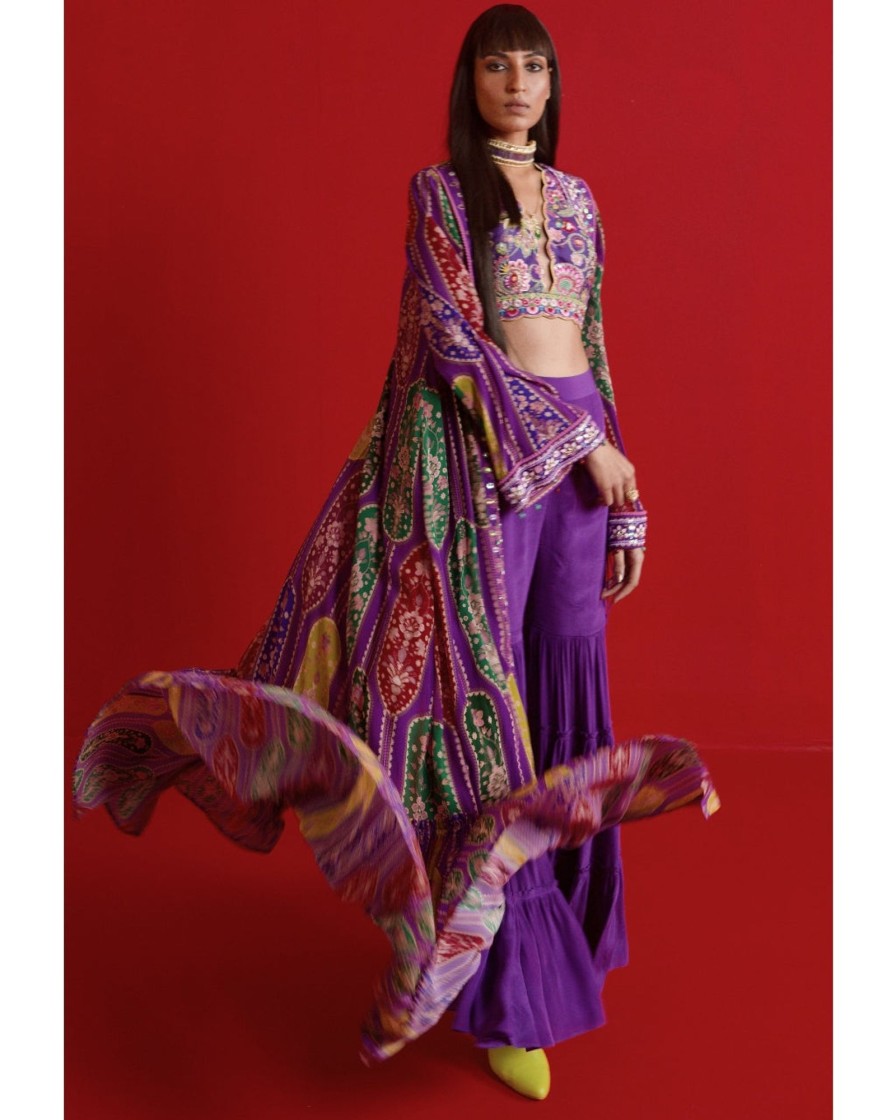 Womens Siddhartha Bansal | Violet Embroidered Shrug Gharara Set