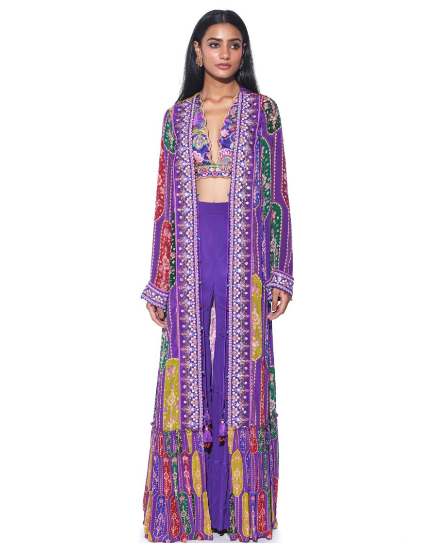 Womens Siddhartha Bansal | Violet Embroidered Shrug Gharara Set