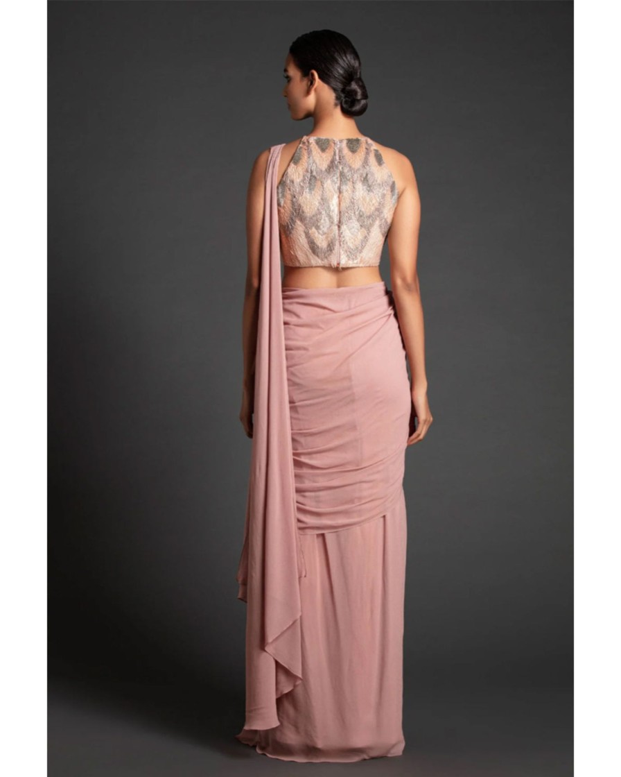 Bridal Amit Aggarwal | Blush Georgette Draped Sari