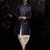 Mens Seema Gujral Mens | Midnight Blue Mirror Work Sherwani Set