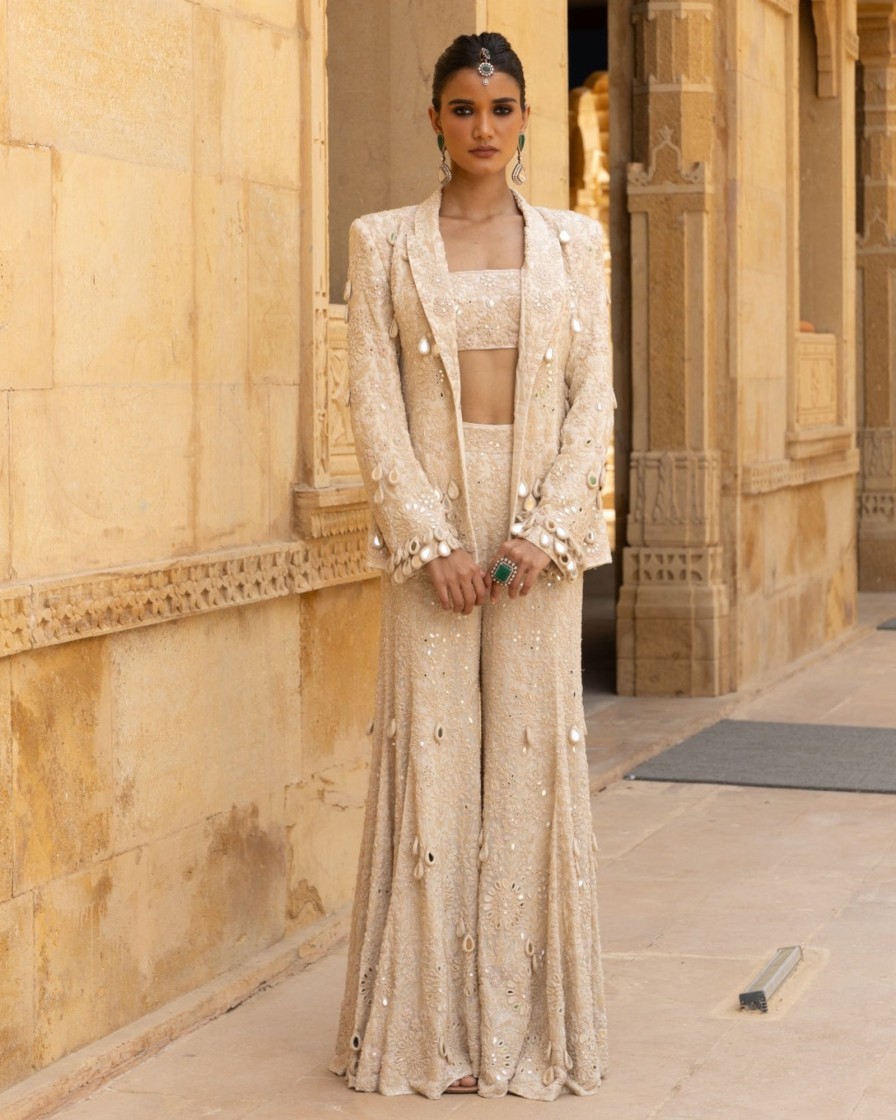 Womens Arpita Mehta | Vanilla Embroidered Jacket Sharara Set