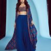 Womens Diya Rajvvir | Blue Cord And Cutdana Embroidered Bustier Cape Set