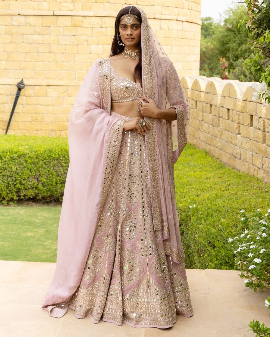 Bridal Arpita Mehta | Baby Orchid Mirror Embroidered Lehenga Set