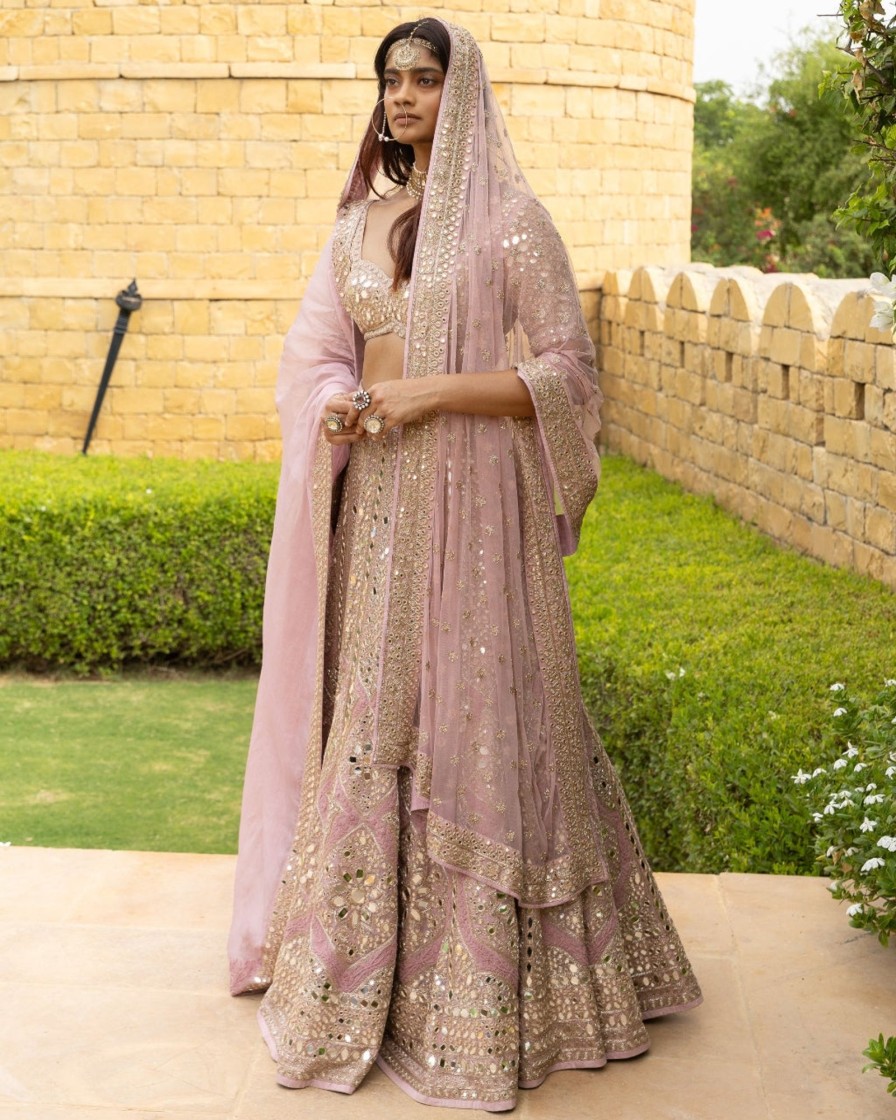 Bridal Arpita Mehta | Baby Orchid Mirror Embroidered Lehenga Set