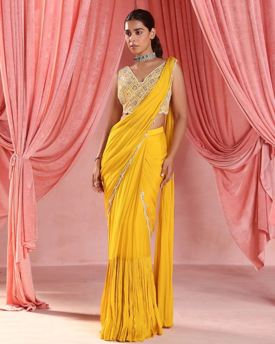 Womens Seema Thukral | Pearl Luna Sari Set