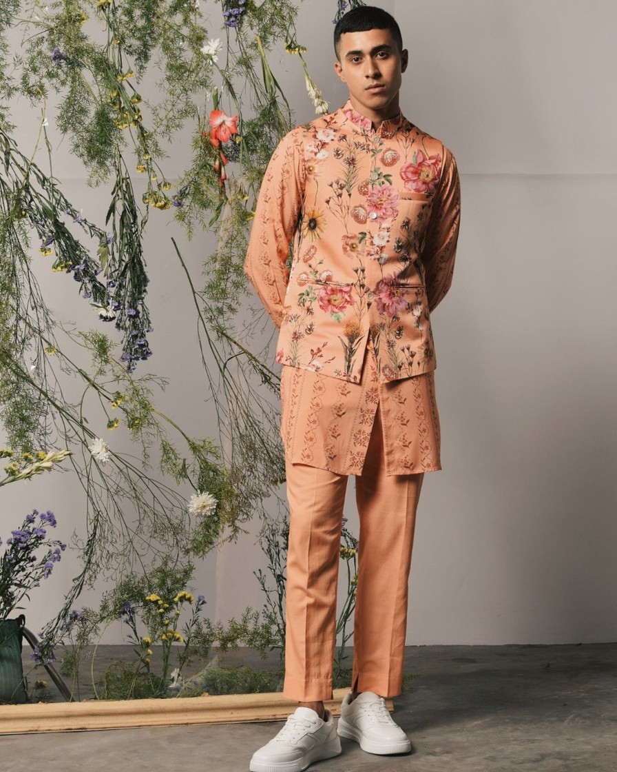 Mens Project Bandi | Peach Riviera Roma Kurta U0026 Pajama