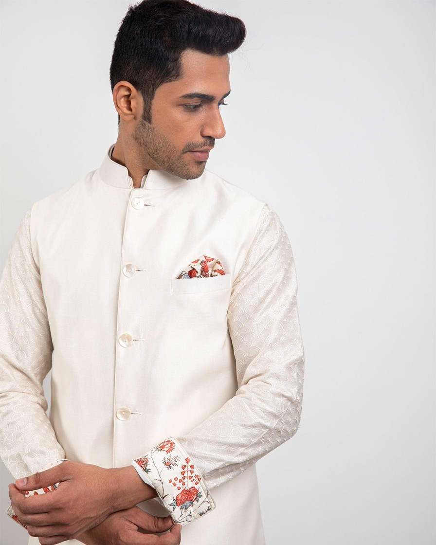 Mens Arjan Dugal | Off White Handwoven Kurta Set